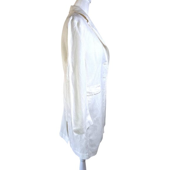 MNG Mango Linen Blend Jacket Long Blazer White Size 10 Trendy‎ Overcoat - Picture 4 of 10